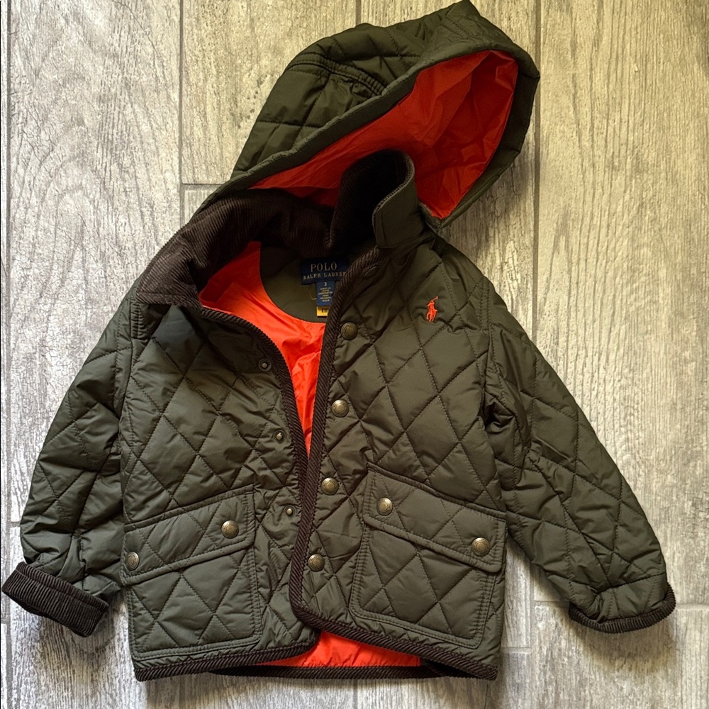 EUC-Polo by Ralph Lauren Kids Quilted Jacket - Olive and Orange